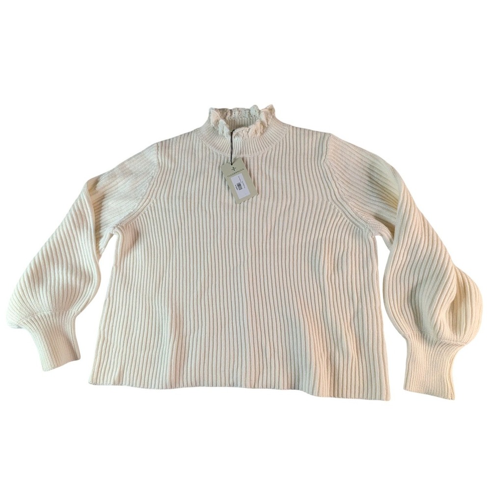 TUCKERNUCK ivory white wool Delphine ruffle neck wool sweater Large
